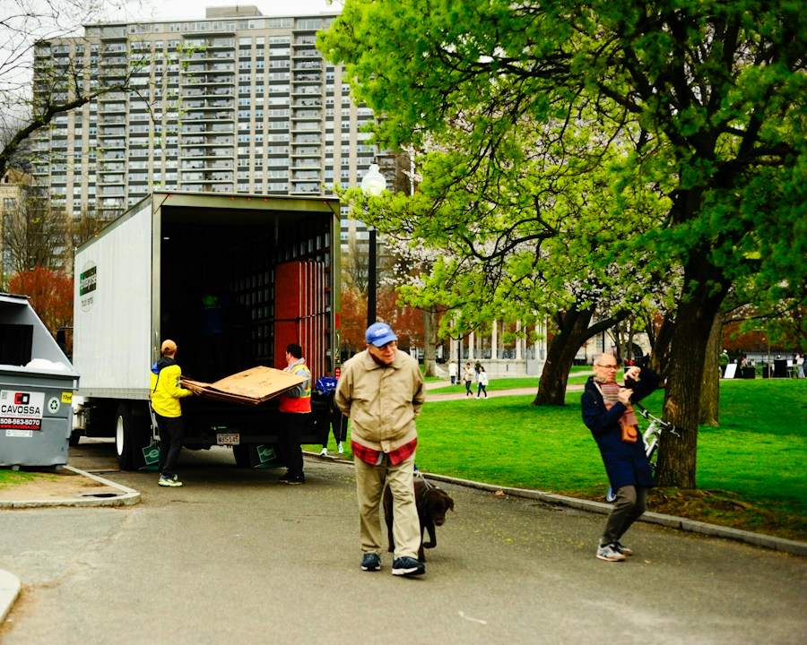 Moving crew unloading furniture from a truck